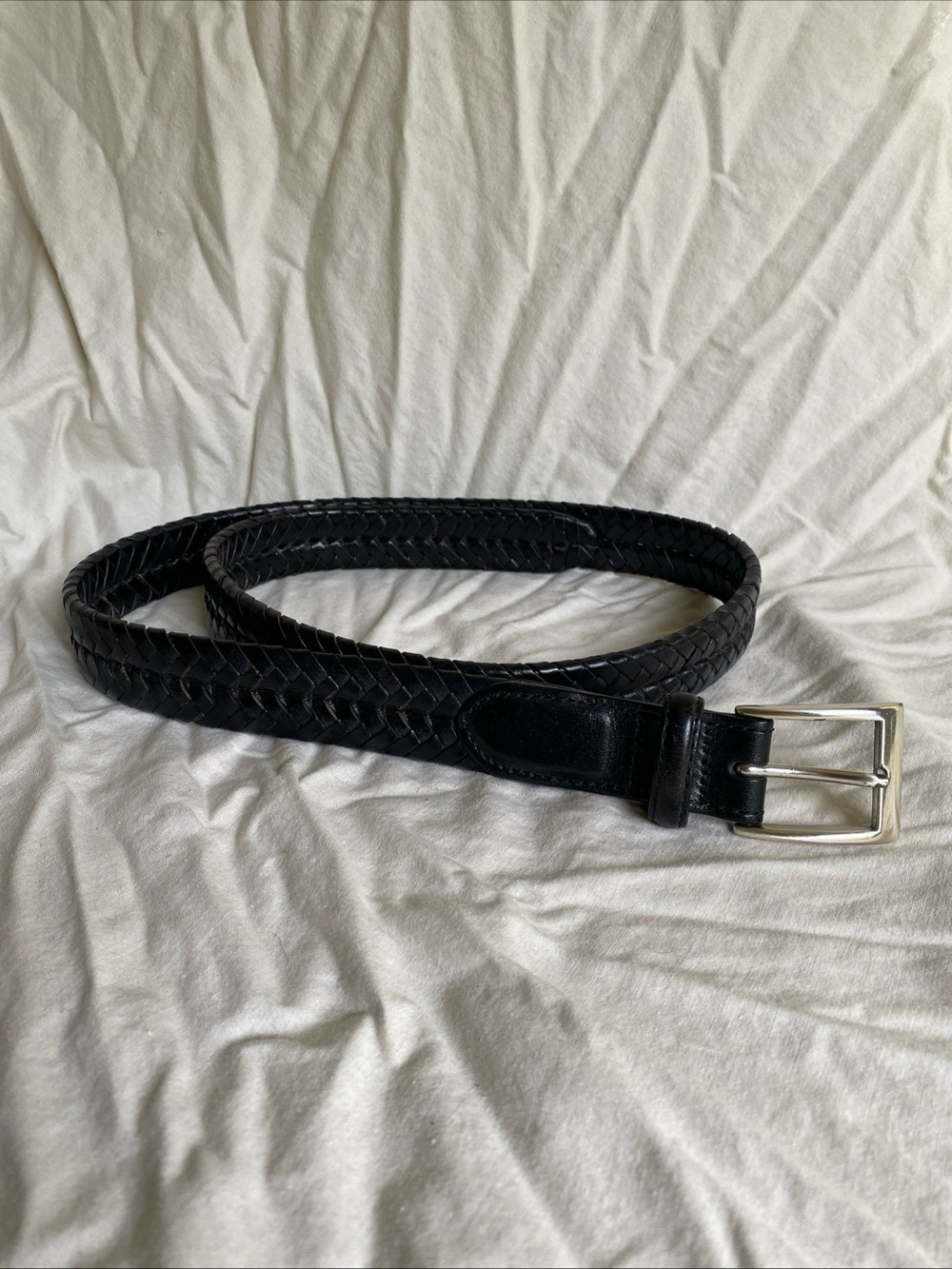 Brighton Braided Belt Men's 38 Black Leather Silver Buckle
